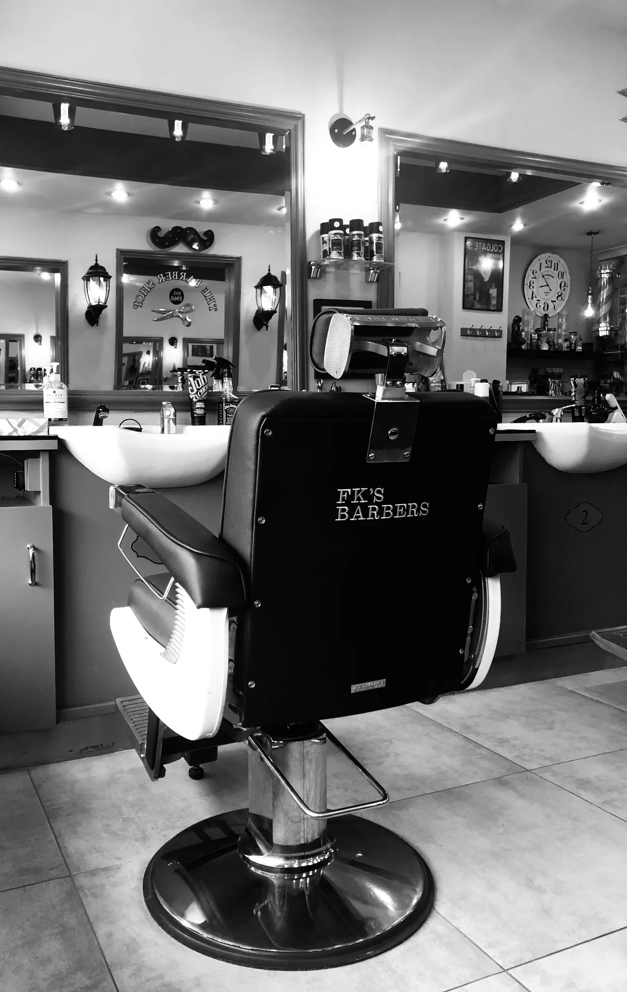 Barber chair and station inside FK’s Barbers in Honor Oak Park near Brockley and Forest Hill